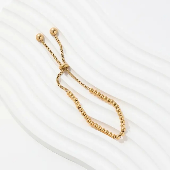 Gold Plated Bead Adjustable Bracelet. Non Tarnish and Waterproof - Picture 6 of 6